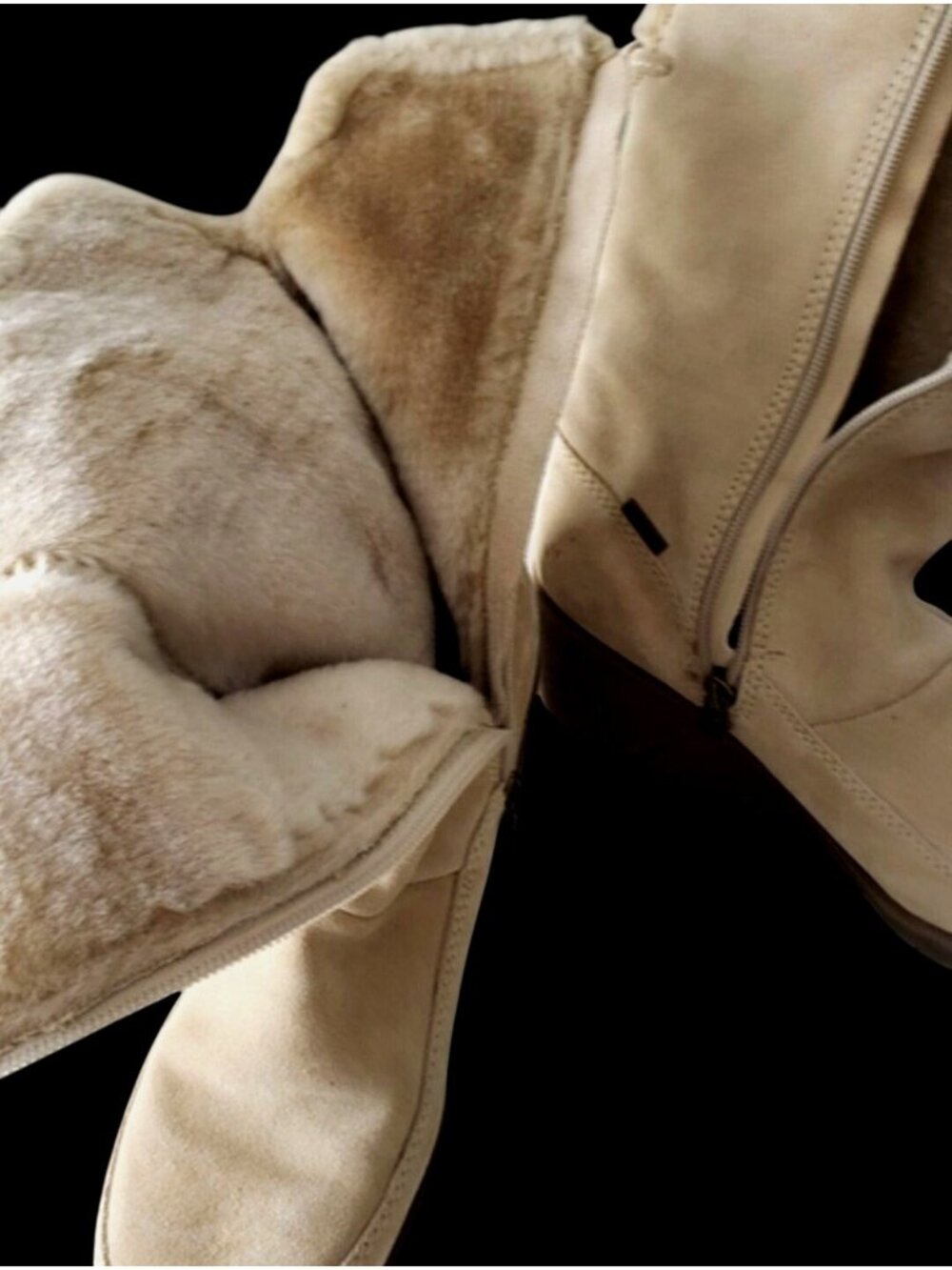 Beige Suede Waterproof Mid-Calf Boots With Embroidered Boho  Detail & Fur Lining - Picture 16 of 16